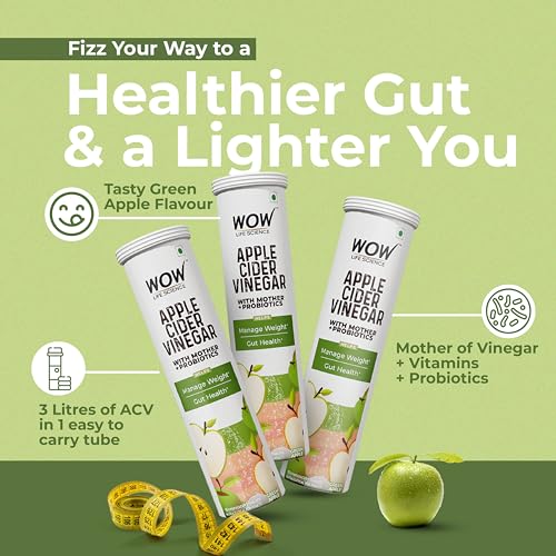 Image of WOW Life Science Apple Cider Vinegar Effervescent Tablet + Probiotics For Weight Management, Gut Health & Digestion - 15 Effervescent Tablets