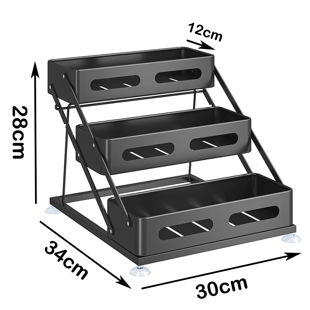 JayRex Organisatie voor aanrecht, 3-laags beweegbare hoekplank voor keuken, badkamer, kruidenrek, koffiehoek, boven gootsteen, dressoir tafel (rustiek bruin