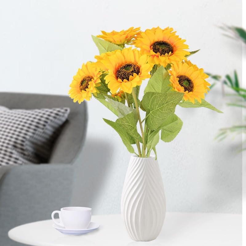 Miniatura 7 de 8 girasoles artificiales de tallo largo de seda falsos girasoles amarillos para decoración al aire libre, jardín, hogar, boda, fiesta de cumpleaños,