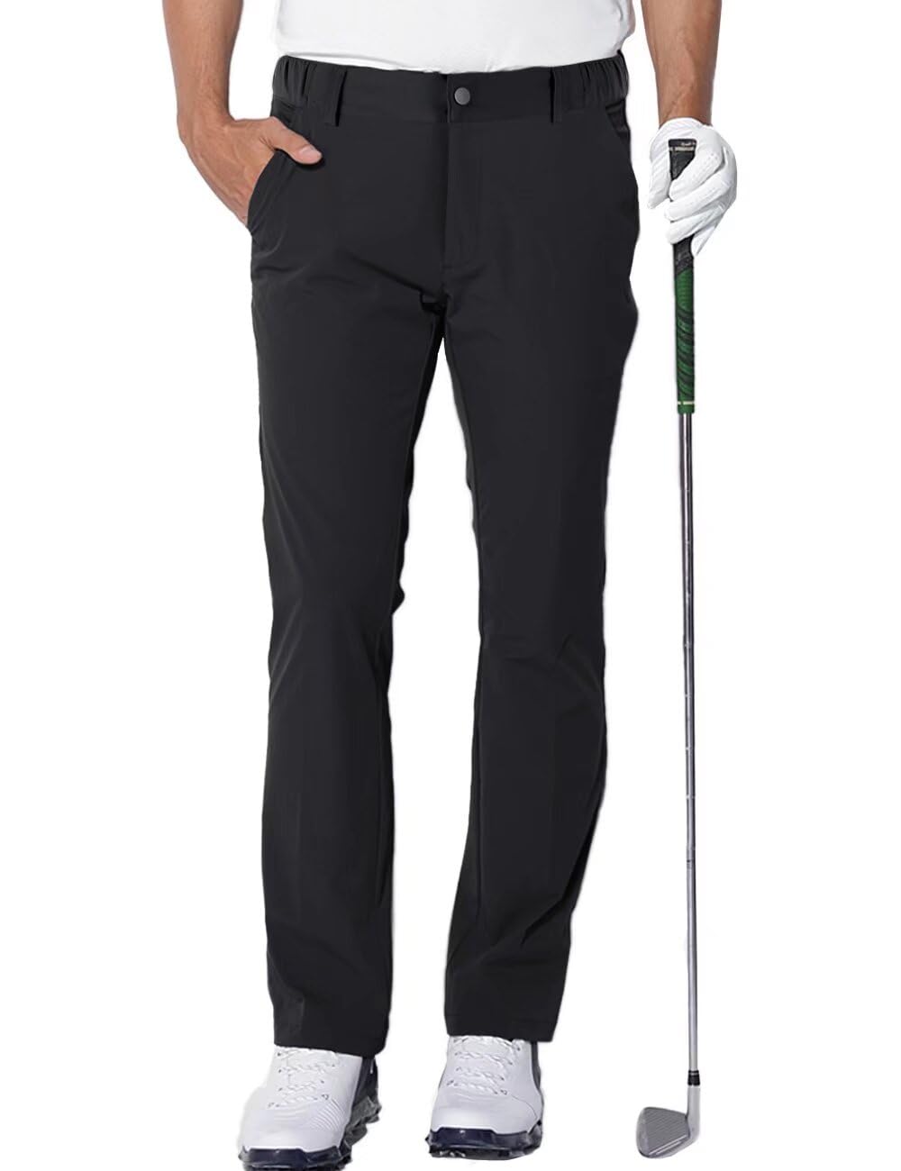 Pantalon Golf Homme Extensible Imperméable Pantalon Homme Slim Stretch Coupe Droite Sports Golf Pants Taille élastique avec 4 Poches Noir 2XL