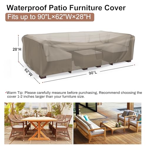 Image of Mrrihand Outdoor Patio Furniture Covers Waterproof 90 inchLx62 inchWx28 inchH Brown | All Weather Protection Against Rain, Dust & UV Rays; Fits Dining Table & Chair or Sectional Set, Heavy-duty for Patio & Deck