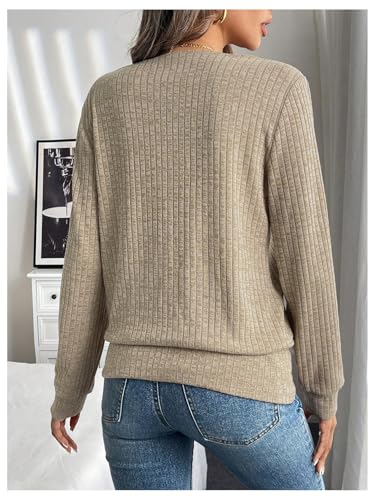 SHENHE Women's Ribbed Long Sleeve Top Button Front Square Neck Casual Going Out Tee Shirt2