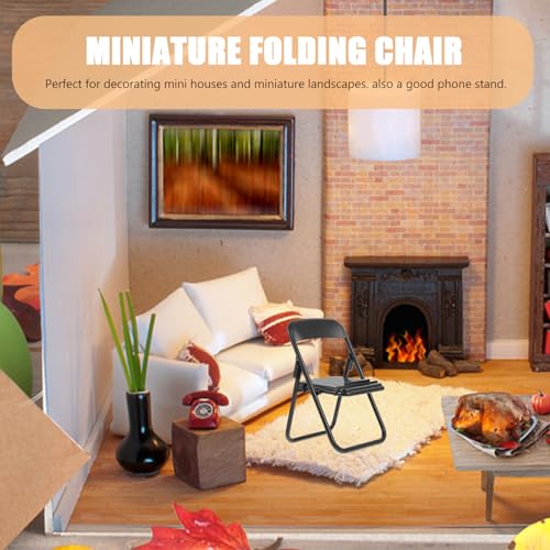 MAGICLULU 10 Stück Puppenhaus-Miniatur-Klappstuhl Mini-Stuhl Telefonständer Halter Kunststoff Faltbarer Stuhl Modell Zum Basteln Puppenhaus-Möbelzubehör Schwarz