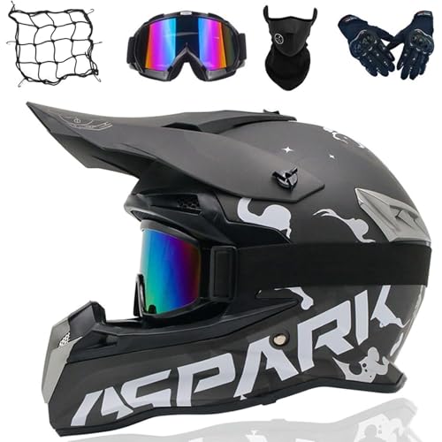 VOMI Motocross Helm Set für Erwachsene und Kinder - Komplettset mit Brille, Handschuhen, Helmnetz & Maske - Offroad Helm für Motorrad, Quad, Scooter, Downhill, Enduro & Fahrrad - Matt Schwarz, XXL