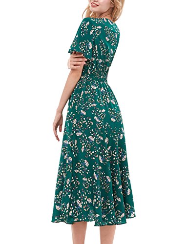 Image of Gardenwed Chiffon Floral Dresses Summer Midi Wedding Guest Dress V Neck for Women Elastic Waist