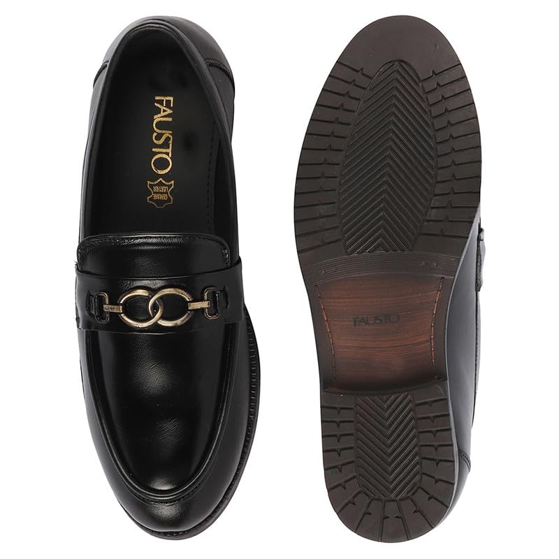 Image of FAUSTO Men Leather Pull-On Loafers
