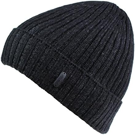 Decentron Classic Men's Warm Winter Hats Thick Knit Long Cuff Beanie Cap with Lining