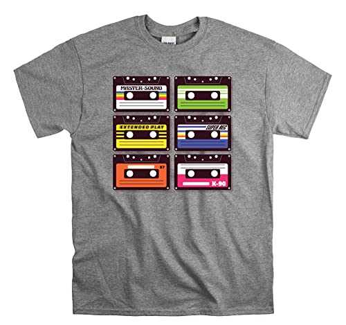 T-shirt Cassette Vintage cadeau rétro idéal taille L haut unisexe gris sport mélomane