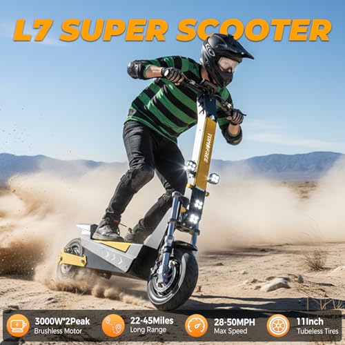 Image of L7 Electric Scooter for Adult, 6000W Dual Motors Up to 50 MPH & 60V 35Ah Battery, 45-Mile Long Range, Full Suspension and Dual Hydraulic Brakes 11 inch All-Terrain Tubeless Tires Off-Road Escooter