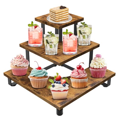ELITEROO 3-Step Tiered Corner Display Shelves, Portable Wooden Retail Cupcake Food Stand Display Table, Collectibles Riser Tower Stand, Vendors Display Shelf Rack, Farmers Market Counter Top Risers