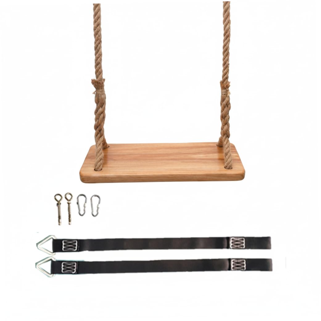 Altalena a trapezio, altalena in legno per bambini in legno da esterno con corda resistente e parti metalliche, interno/esterno per bambini e adulti, sedile da 15, 75x6, 30 pollici