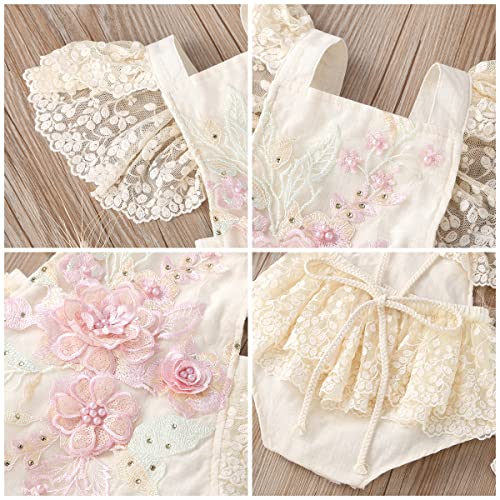 Odasdo Easter Outfit Toddler Girl, Baby Girls Lace Romper Newborn Photoshoot Outfits, First Birthday Cake Smash Party Infant Christening Baptism Wedding Pageant One-Piece Bodysuit Light Pink Flower 18-24M thumb #3