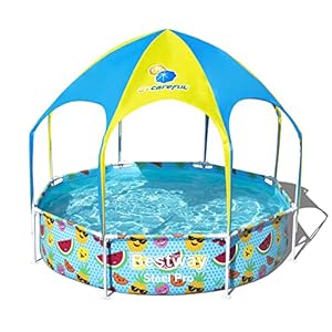 Bestway Steel Pro™ UV Careful™ Frame Pool, 244 x 51 cm, Splash-in Shade, met zonnedak, zonder pomp, rond, tailleband