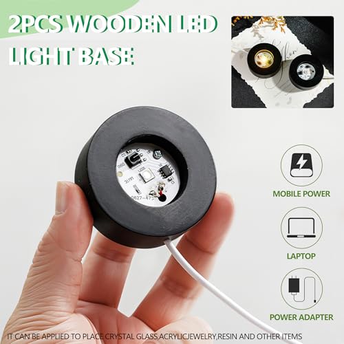 Image of ZEERSHEE 2Pcs Wooden LED Light Base for Acrylic Resin Crystal Art - 7 Color Cycle with USB Cable Display Stand Round Lighted Pedestal for 3D Crystal Sphere (2.3 inch Holder)