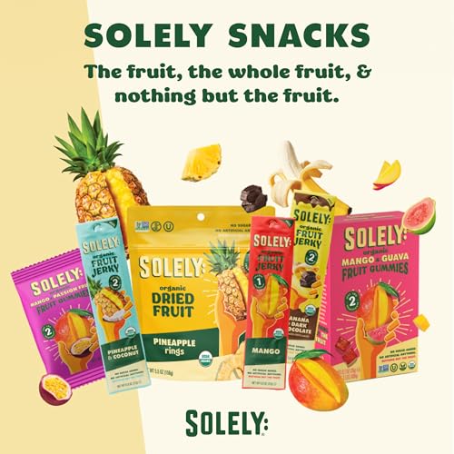 Image of SOLELY - Organic Mango Strawberry Fruit Jerky - 12 Individually Wrapped Fruit Strips - Fruit Leather - Healthy Snacks for Adults & Kids - Non GMO, Vegan Snacks - 0.8oz (23g)