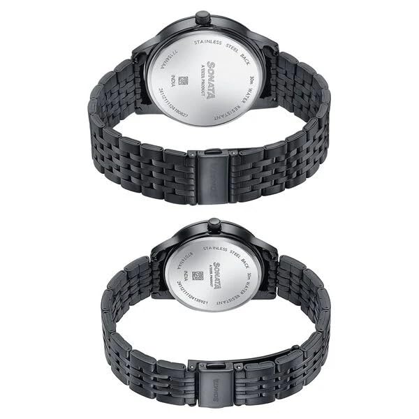 Image of Sonata Wedding Edit Quartz Analog Black Dial Stainless Steel Strap Watch for Pair