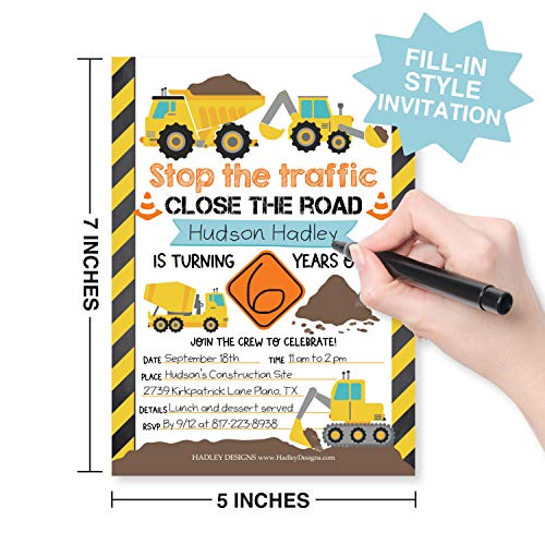 Image of Hadley Designs Kids Birthday Invitations For Boys Construction Theme - 25 Construction Birthday Party Invitations For Boys, Truck Invites For Boy, Cute Party Supplies, Made In USA