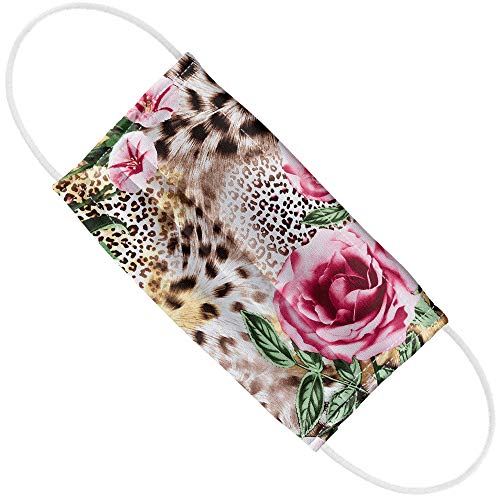 Popfunk Floral Rose Flowers Leopard Print 1-Ply Reusable Face Mask Covering with Adjustable Nose Wire, Unisex
