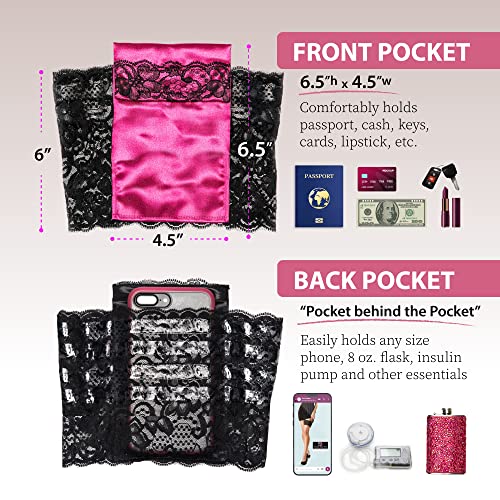 Stashbandz 2 Security Pockets, Wedding Phone Garter, Lace Thigh Purse with Stay-put Grippers, Fits any Size Phone & More3