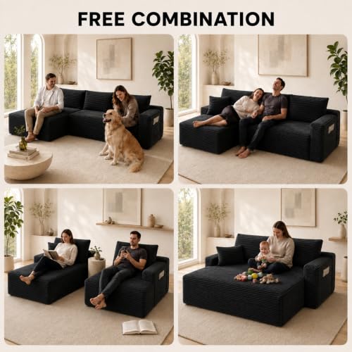 Image of 96 inch Boneless Couch, Modular L-Shaped Cloud Sectional Sofa, Dark Grey
