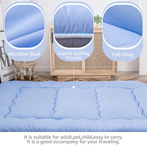 Image of MAXYOYO Japanese Floor Mattress Futon Mattress, Thicken Sleeping Pad Foldable Roll Up Floor Futon for Adults Tatami Mat Dormitory Lounger, Dusty Blue, Full Size