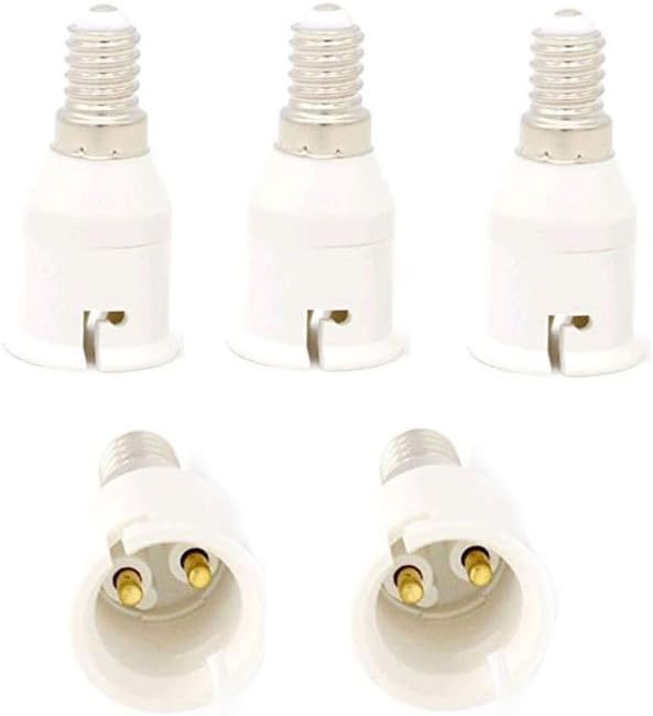 Cozyle E14 to B22 5-Pack Lamp Holder Converter Base Bulb Socket Adapter LED Light ES Edison Screw Adapter Converter White E14->B22