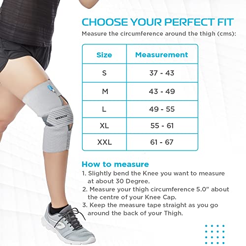 Image of Vissco Knee Wrap with Loop Elastic Technology, Knee Support Provides Compression to the Knee, Braces for Gym & Sports, Helps In Fast Recovery (SINGLE) - XL (Grey)