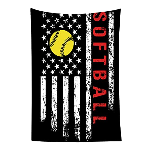 Emwnodti SoftBall Tapestry Wall Art Home Decor, Grunge Baseball Sports Wall Hanging Tapestries, Ball Game Posters Wall Tapestry for Boys Girls Bedroom Living Room, Black Yellow 40x60 inch