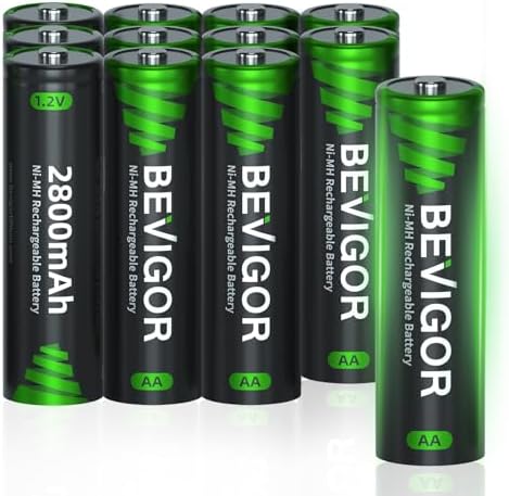 BEVIGOR AA Rechargeable Batteries 1500 Cycle, 2800 mAh High Capacity 1.2V NiMH Low Self Discharge AA Battery, 12 Count