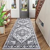 HOMORE 2x6 Hallway Gray Runner Rug for Entryway Indoor Kitchen Runner Rugs Non Skid Machine Washable for Bedroom,Stain Resistant Low Pile Accent Throw Rug for Living Room