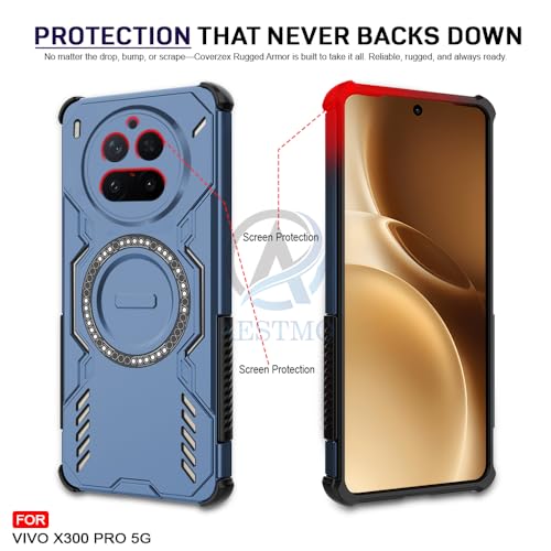 Image of AESTMO Back Case Cover for Vivo X300 Pro 5G | Magnetic Case with Built-in Metal Ring | Compatible with MagSafe Accessories | Shockproof Hybrid (PC + TPU) (Blue)