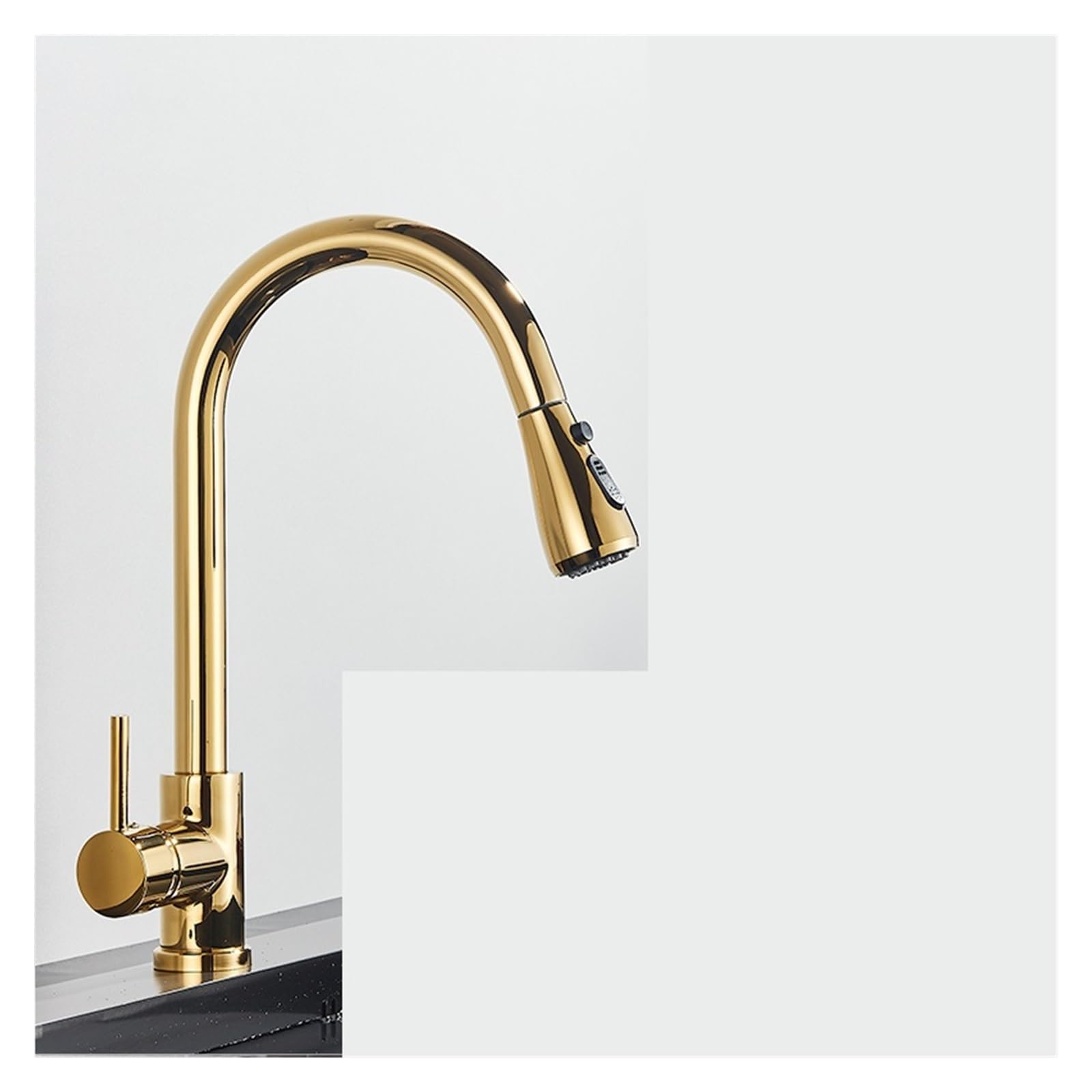 KKXXYQFC Black Pull Out Kitchen Sink Faucet Deck Mounted Stream Sprayer Mixer Tap Bathroom Hot Cold(Gold B)