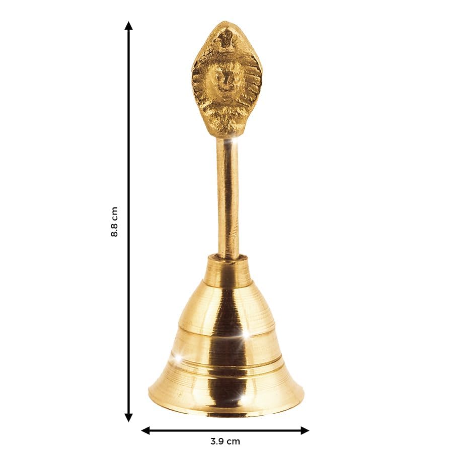 Ghanti for Puja Arti Prayer | Brass Pooja Bell for Temple Home Mandir Diwali Decoration Item | Traditional Religious and Spiritual Item (3.5 Inch Height) - 55 GMS