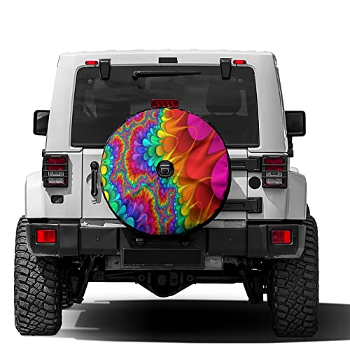 Image of Tie Dye Abstract Rainbow Color Spare Tire Cover with Backup Camera Hole Wheel Tire Cover Fit Trailer, RV, SUV and Many Vehicle 18inch
