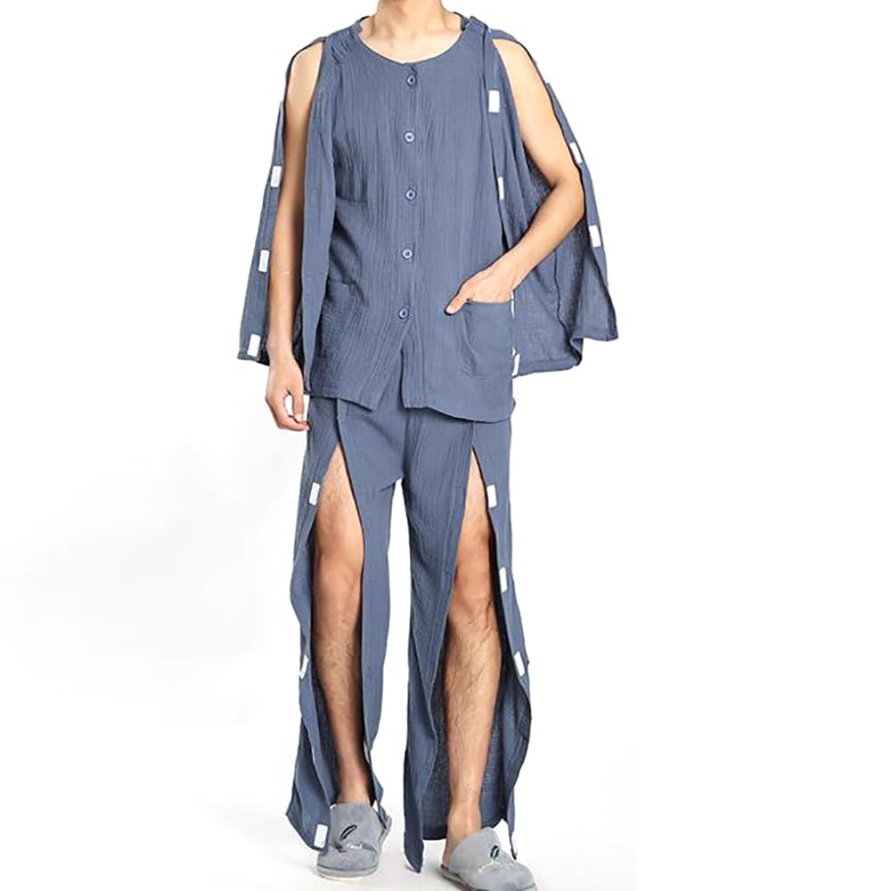 Ropa para Pacientes Masculinos, Traje De Paciente Postrado En Cama con, Fácil De Usar Y Quitar, Asistente De Enfermería Hospitalaria, para Parálisis, Ancianos, Discapacitados