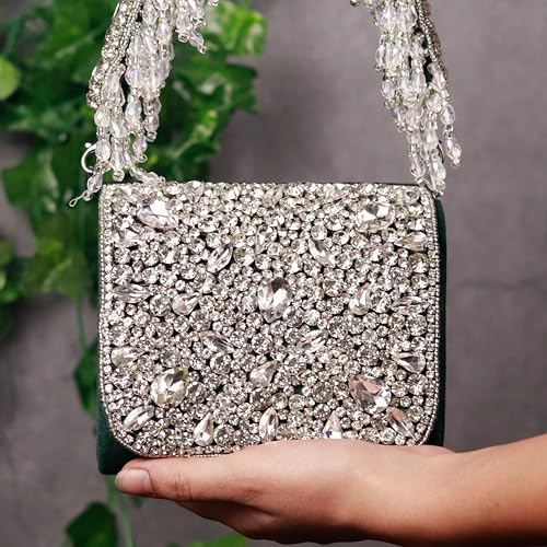 Image of THE TAN CLAN Kavya Beige Flap Over Bag Clutch Purses Luxury Evening Handbags with Handle