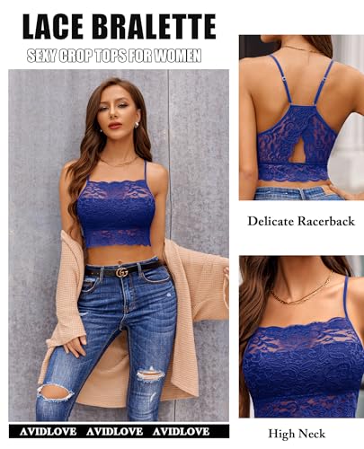 Image of Avidlove Lace Bralette for Women High Neck Camisoles Racerback Double-Layered Crop Top