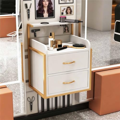 Soporte de pared para peluquería, gabinete de salón con 2 cajones y soportes para secador de pelo, equipo esencial de spa para peluquerías, solución de peinado organizada