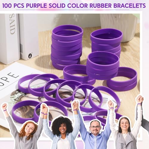 Image of Liliful 100 Pcs Silicone Rubber Wristbands Rubber Wristband Bracelet Bands for Silicone Wristbands for Women Men(Purple)