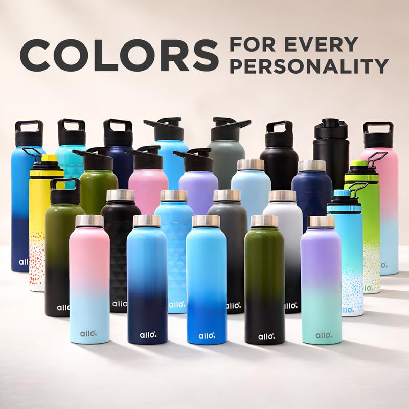Image of Allo Stainless Steel Water Bottle For Adults, Kids 850ml for School, Office, Sports, Gym 850ml Water Bottle For Men And Women, Pack Of 5| Leak Proof, Bpa Free, Green White, Yellow White, Blue White
