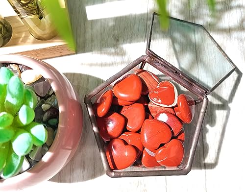 Image of QINJIEJIE 20PCS Red Jasper Heart Stones Crystals Bulk Love Shaped Worry Stone Heart Rock Pocket Polished Palm Gems Crystal Reiki Balancing Wholesale Carved Stone Decor Gift