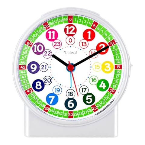 Tinload Analog Alarm Clock for Kids, Telling Time Teaching Design, Silent Non Ticking, Increasing Beep Sounds, Battery Operated Snooze and Light Functions Cover