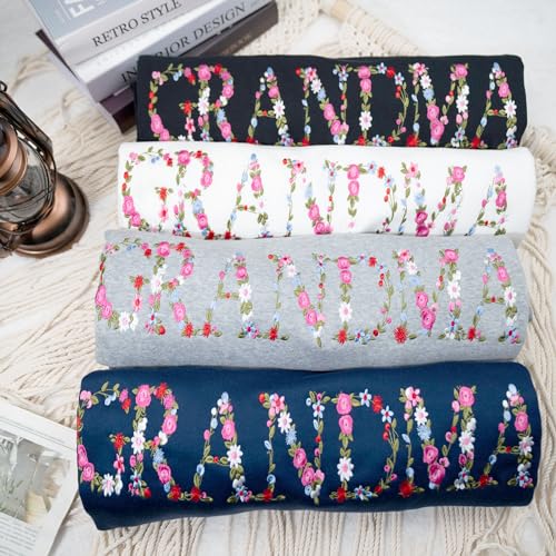 Regamor Embroidery Floral Grandma Sweatshirts For Women Gift Sweatshirt From Grandkids Flower Gift Mothers Day Christmas 13 Sport Grey thumb #3