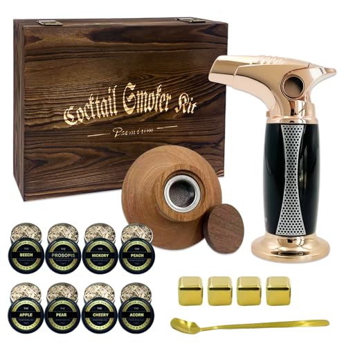 Cocktail Smoker Kit with Troch & Luxury Wooden Box & 8 Flavors Wood Chips, Whiskey & Bourbon Gifts...