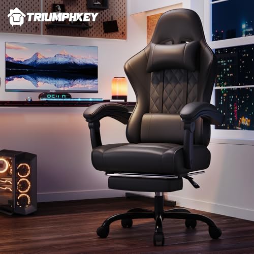 Sedia da Gaming Massaggiante,Sedia Gamer con Poggiapiedi Telescopico,Regolabile 90-150°,Poltrona da Gaming con Poggiatesta e Cuscino Lombare,Sedie da Ufficio,Portata 150kg(Nero) - Sedia gaming - Immagine 1