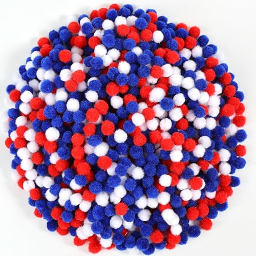 Caydo 1200PCS Small Pom Poms for USA Independence Day 250th Anniversary Patriotic Red White Blue Craft Pompom Balls for 4th of July Crafts and Decorations