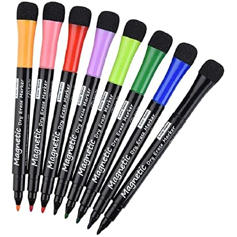 LivDeal Magnetic Dry Erase Markers - Fine Tip, Assorted Colors, 8 Pack, Low Odor Whiteboard markers for kids, Work On White board & Calendar, Refrigeratorr Cover