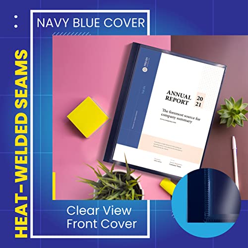 Livro de apresentação encadernado com 24 bolsos, azul, capa frontal transparente, 48 páginas proteto