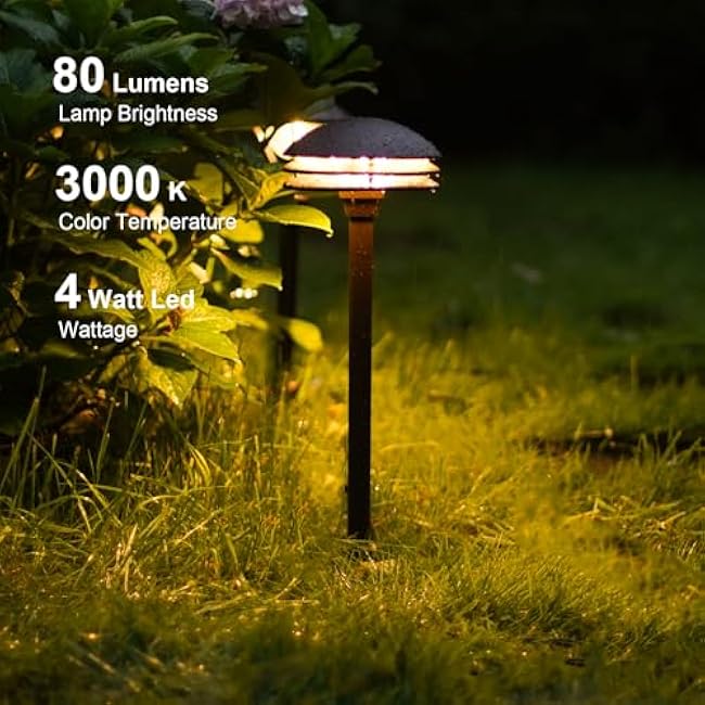 GOODSMANN Landscape Lighting Low Voltage Pathway Lights LED 2PK 4W 80 Lumen Outdoor Landscape Lighting 3 Tier Pagoda Landscape Path Lights 3000K Warm White Metal 12V AC Walkway Lights