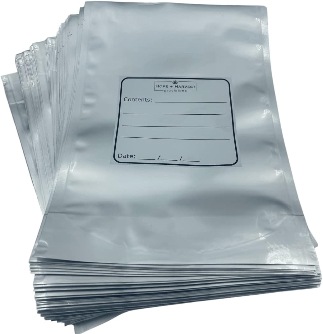 100ct - 10x14 Gallon Size Mylar Bags - 7ml thickness - 3" gusset - For long term food storage - With Easy Read Label - Freeze Drying - Survival Food - Large Capacity - Extra Thick Heat Seal Bags